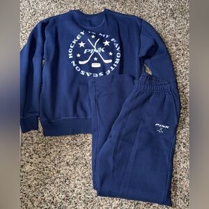 PINK Victoria's Secret Navy Blue Sweatshirt and Joggers Set